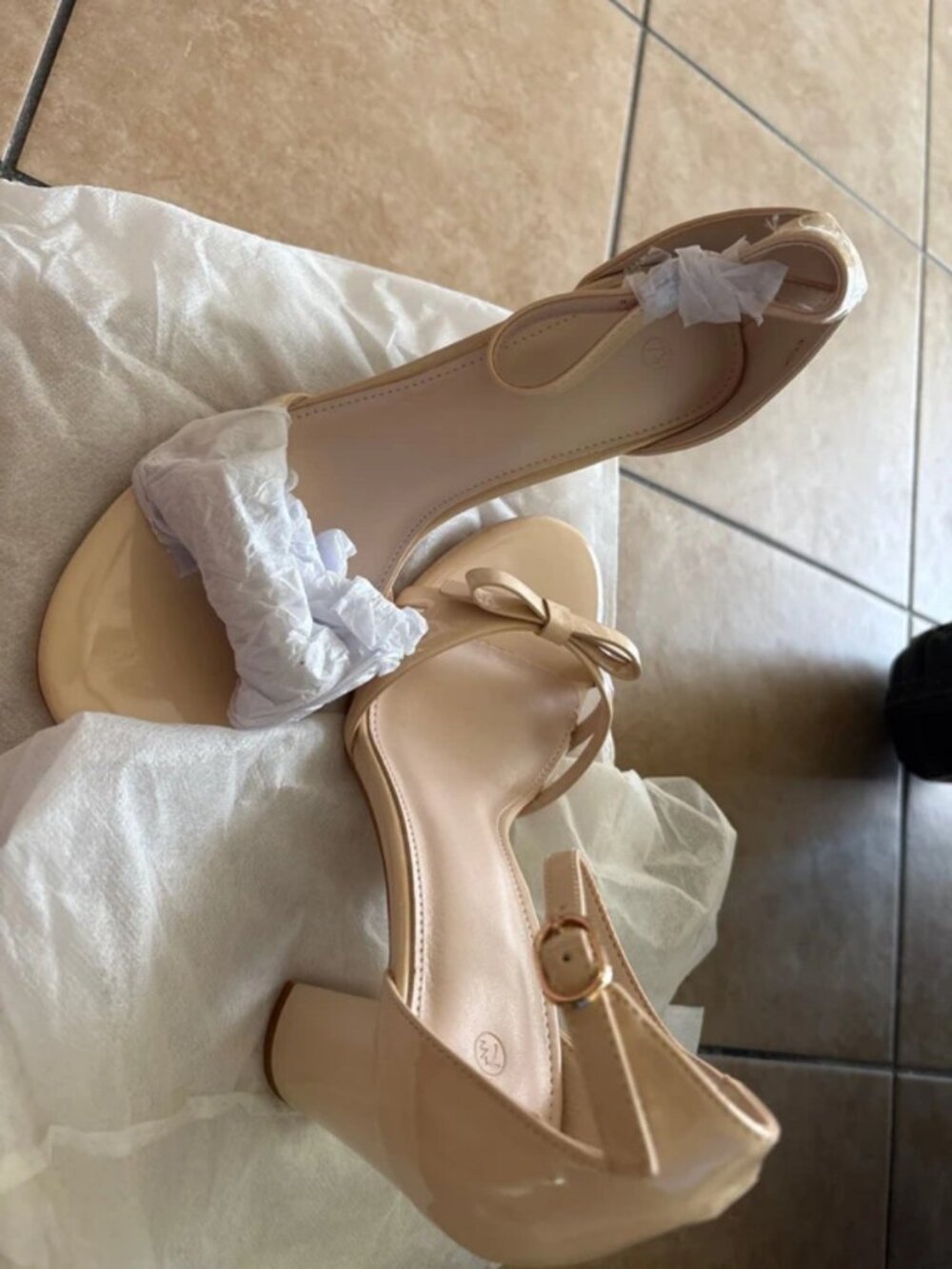 Tan bow pink heels